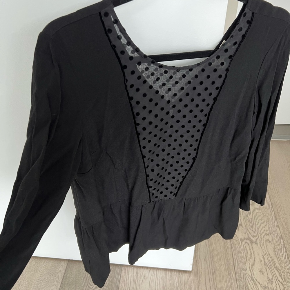 Sezane Black Blouse Sheer Lace Polka Dot size 36 - Picture 3 of 8